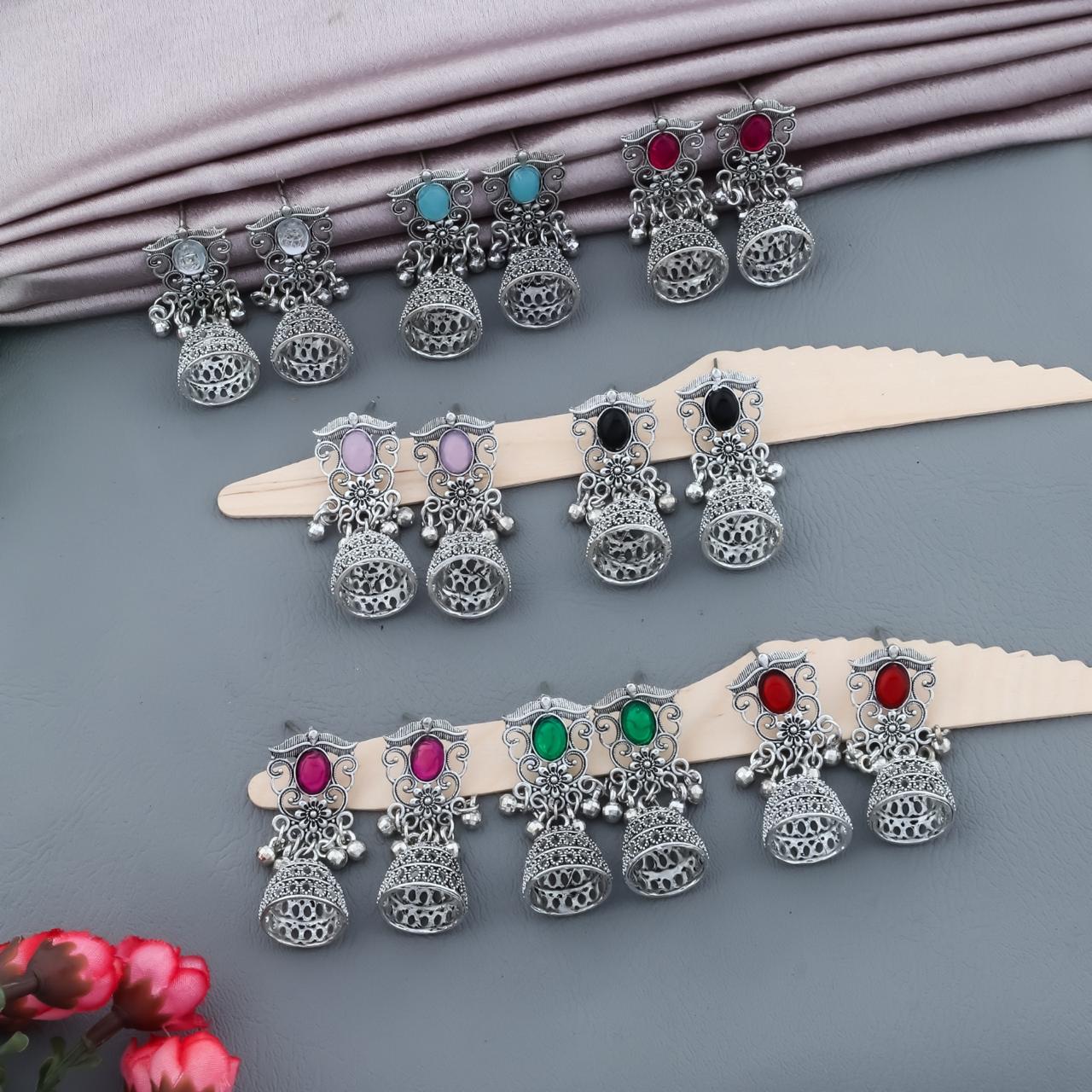Women Oxidized Silver Plated Traditional Earrings Combo Set
