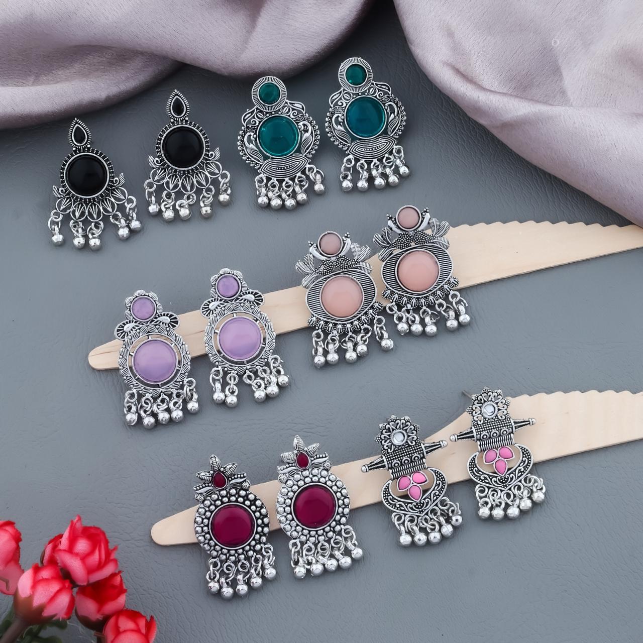 Women Oxidized Silver Plated Traditional Earrings Combo Set
