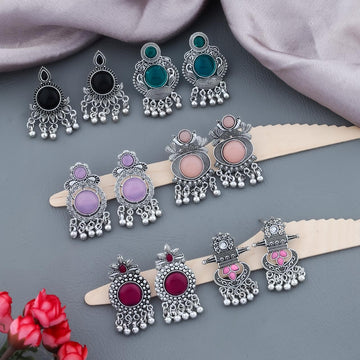 Women Oxidized Silver Plated Traditional Earrings Combo Set