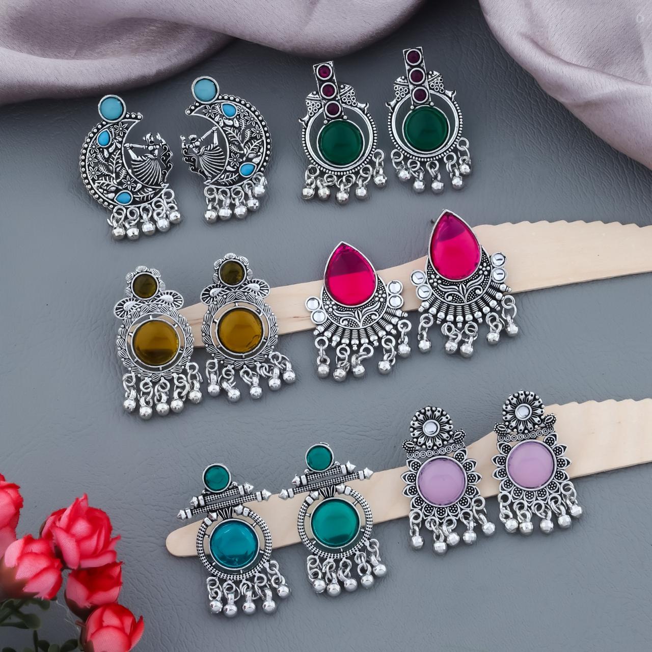 Women Oxidized Silver Plated Traditional Earrings Combo Set for Girls Pearl Alloy Jhumka Earring