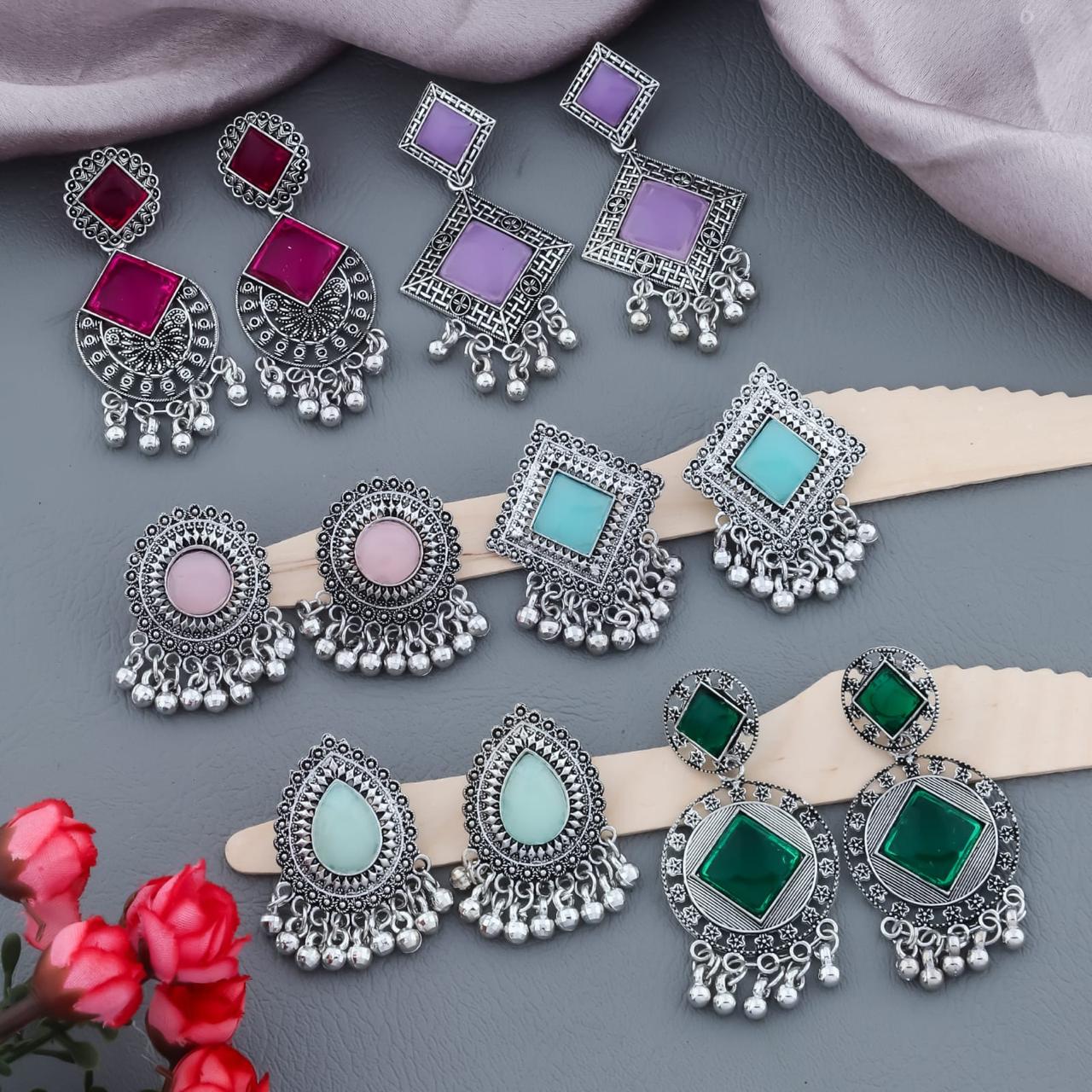 Women Oxidized Silver Plated Traditional Earrings Combo Set