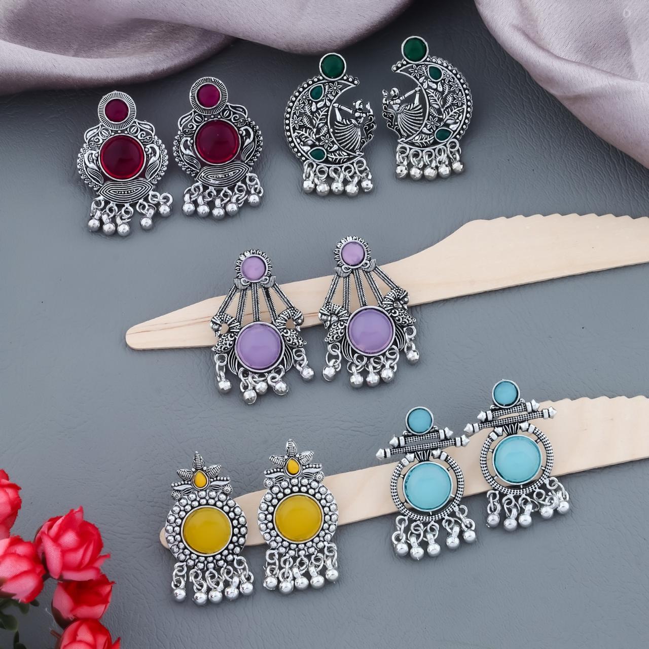Women Oxidized Silver Plated Traditional Earrings Combo Set
