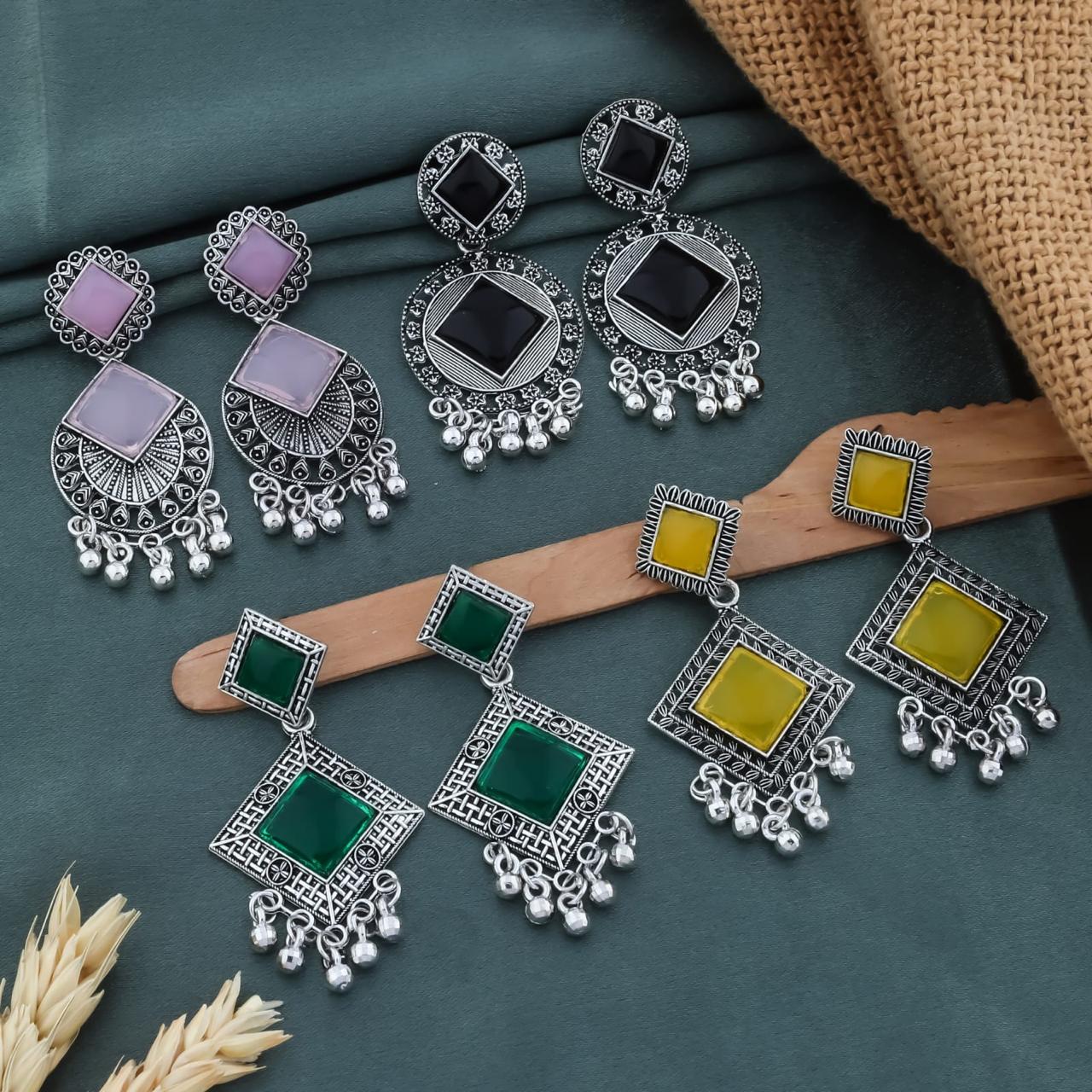 Women Oxidized Silver Plated Traditional Earrings Combo Set