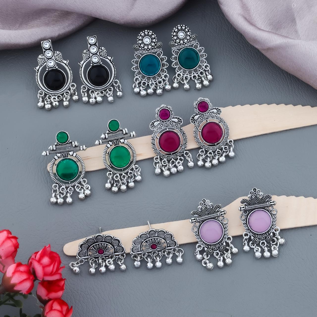 Women Oxidized Silver Plated Traditional Earrings Combo Set
