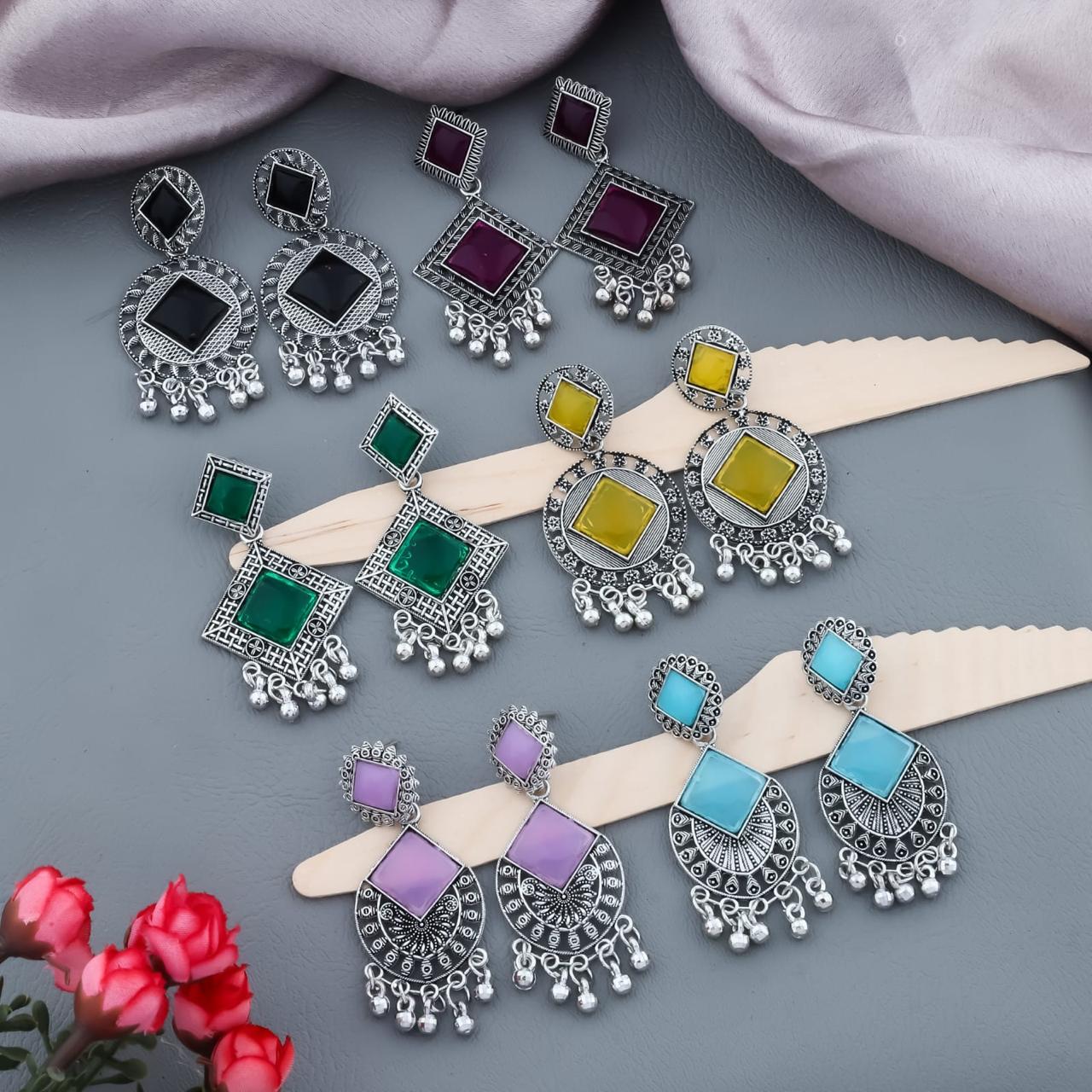 Women Oxidized Silver Plated Traditional Earrings Combo Set