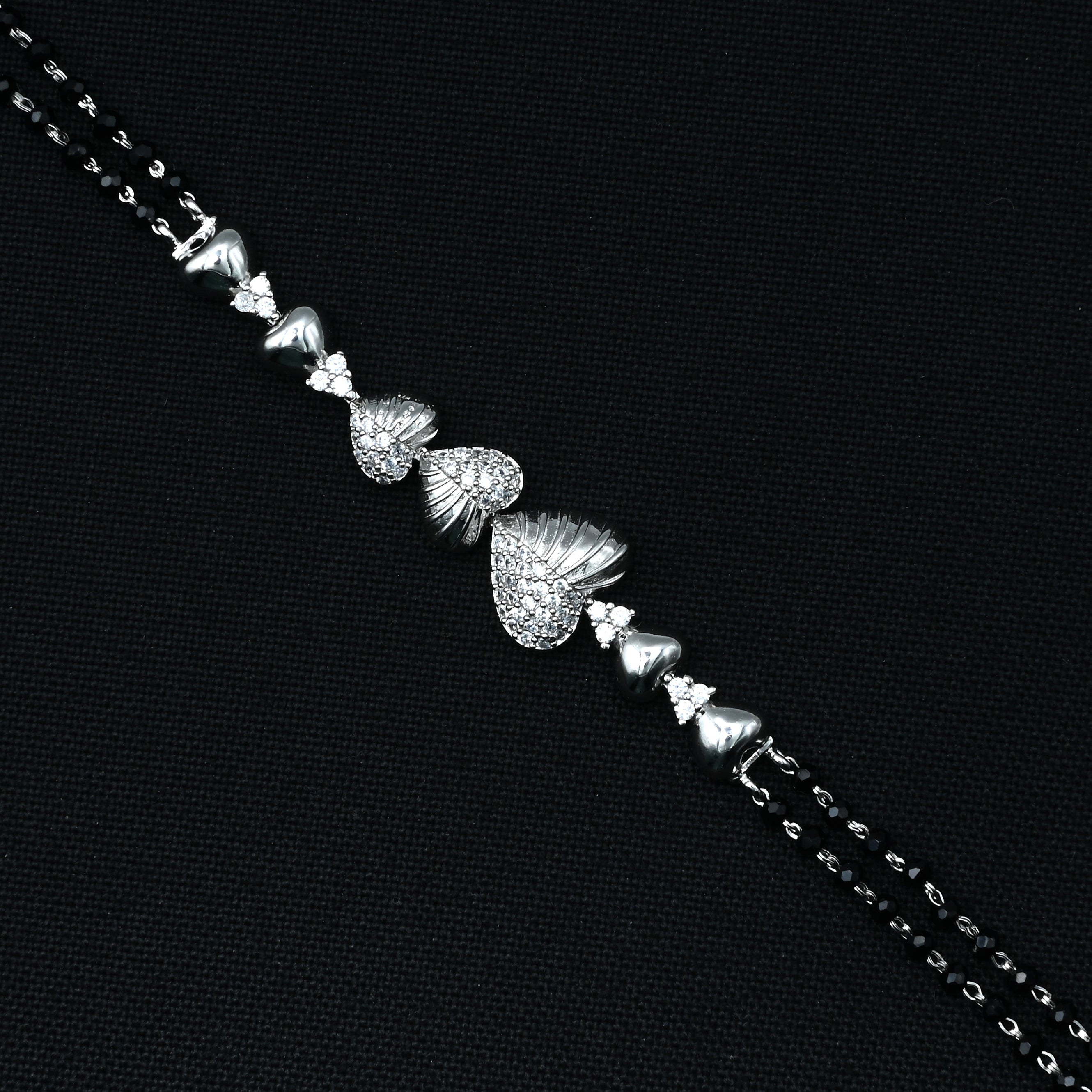 Elegant Silver Mangalsutra Bracelet for Girls – Heart Shape Silver Buds Design