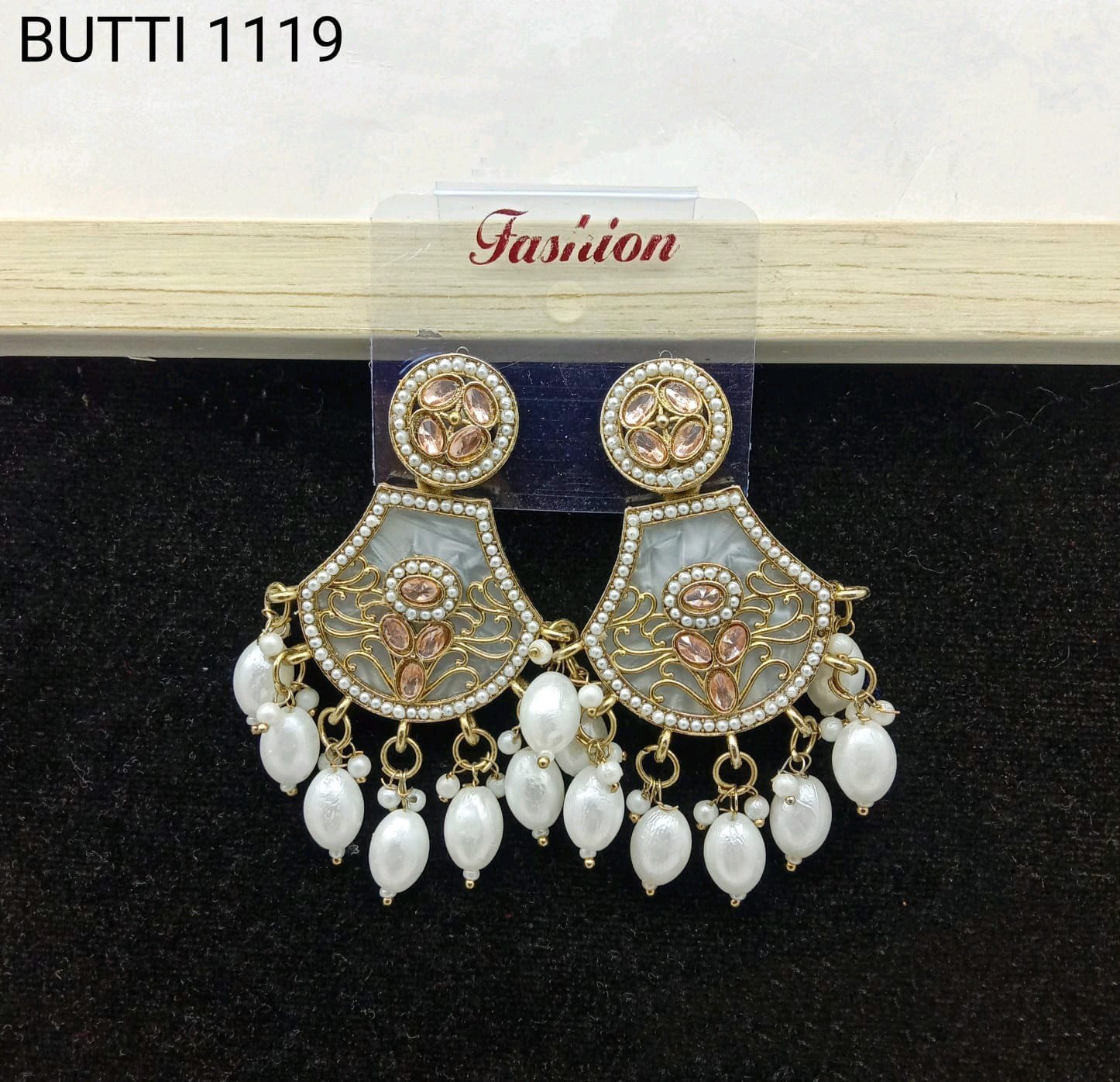 Kundan Pearl Drop Earrings Gold Plated Ethnic Party Wear Earrings for Women