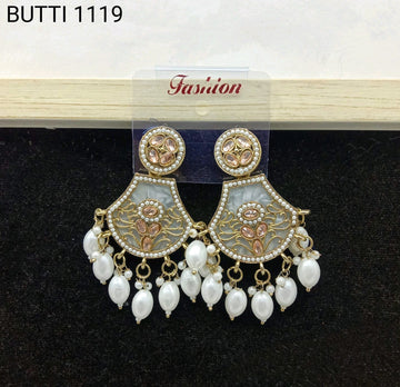 Kundan Pearl Drop Earrings Gold Plated Ethnic Party Wear Earrings for Women