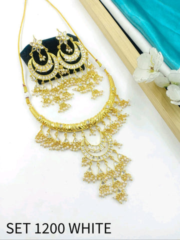 Royal Traditional Gold Finish Necklace With Earring For Women