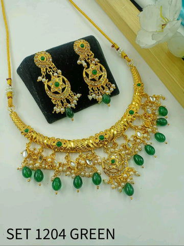 Royal Traditional Gold Finish Necklace With Earring For Women