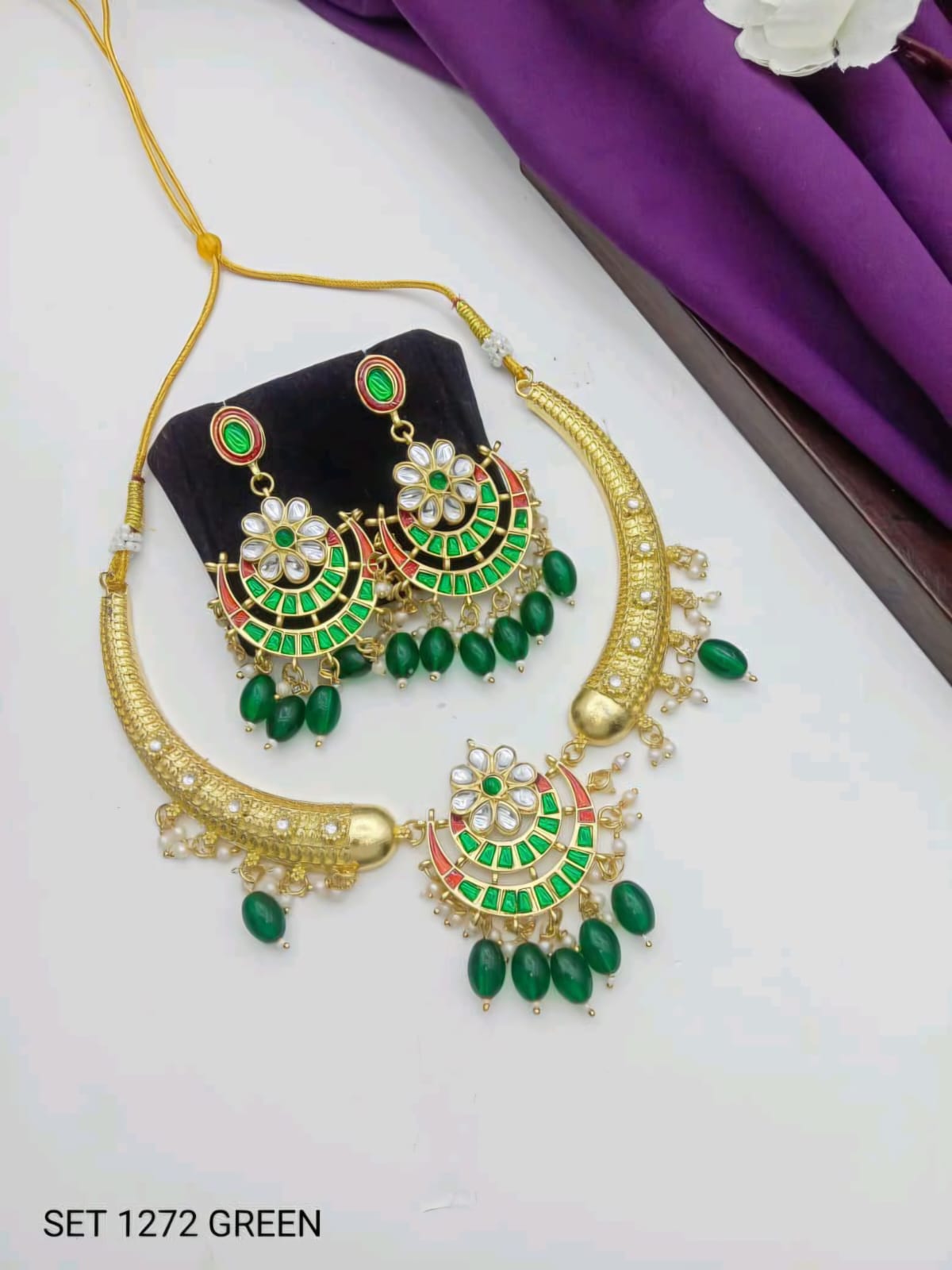 Royal Traditional Gold Finish Necklace With Earring For Women