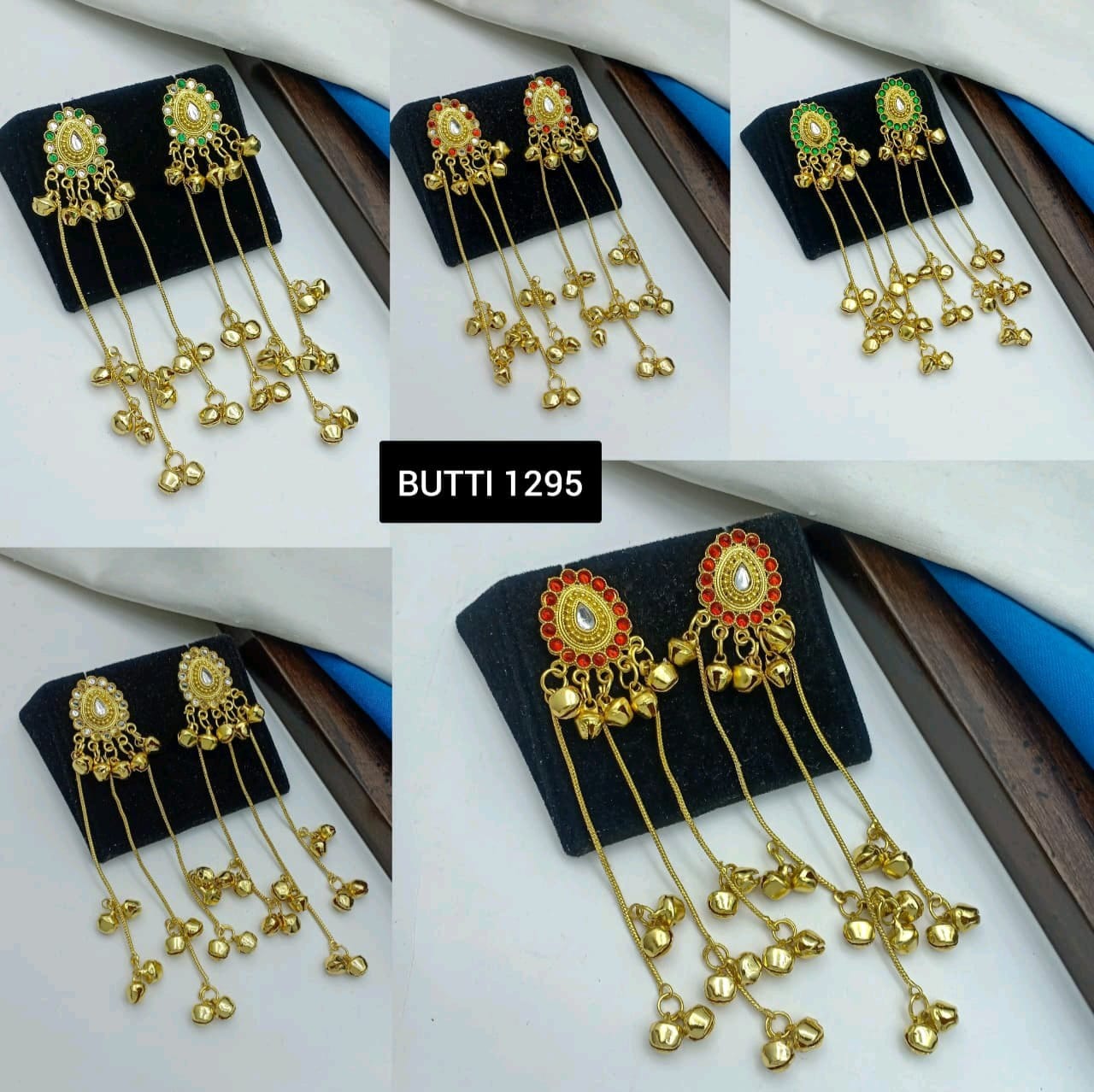 gold-plated Kashmiri drop earrings feature stones and delicate ghungroo bell drops