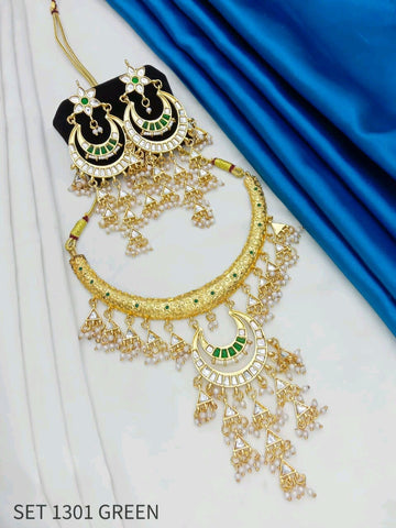 Royal Traditional Gold Finish Necklace With Earring For Women