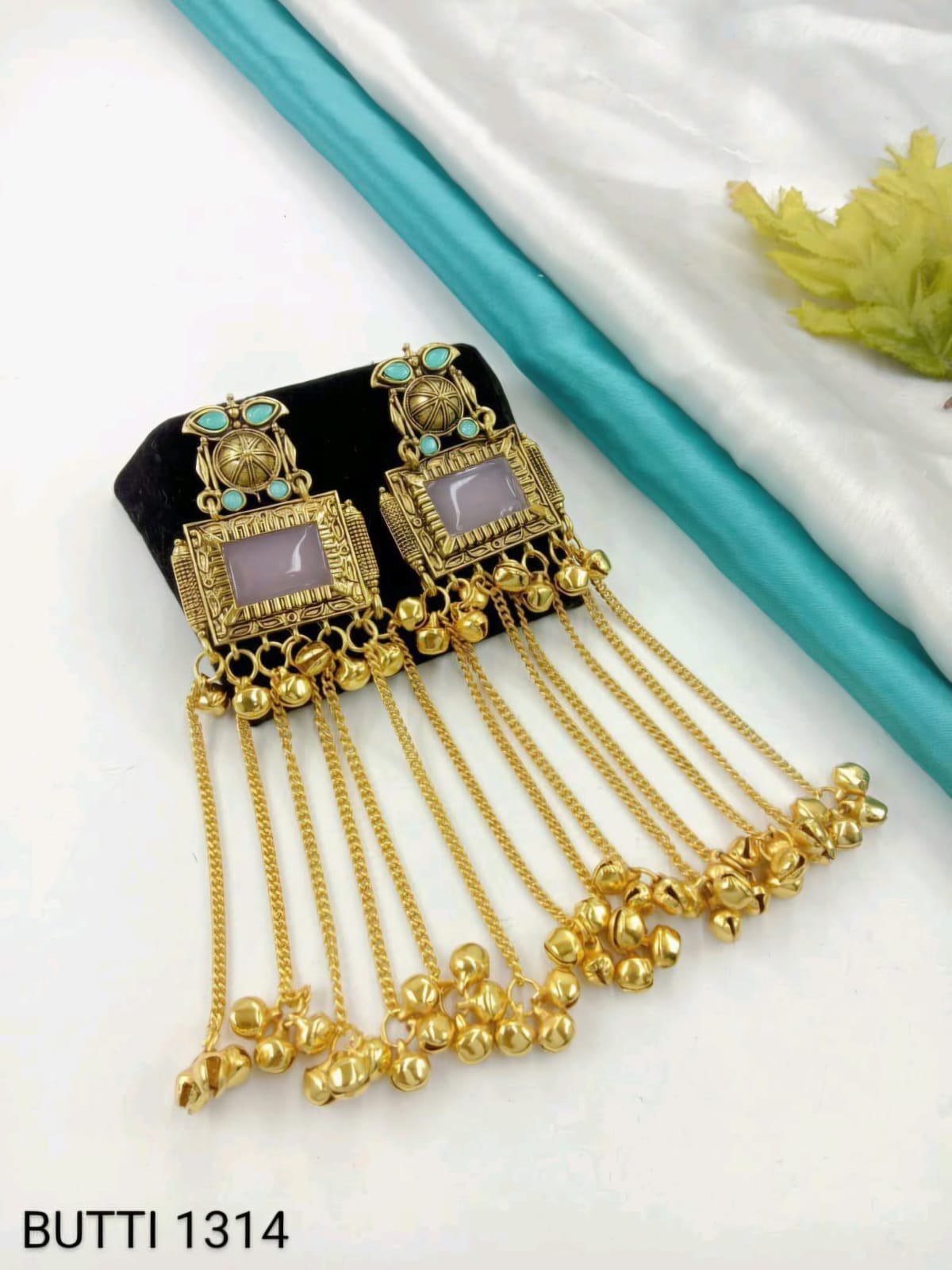 Gold-Plated Kashmiri Drop Earrings Feature Stones And Delicate Ghungroo Bell Drops