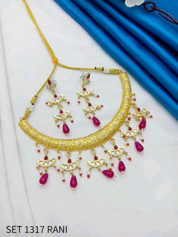 Royal Traditional Gold Finish Necklace With Earring For Women