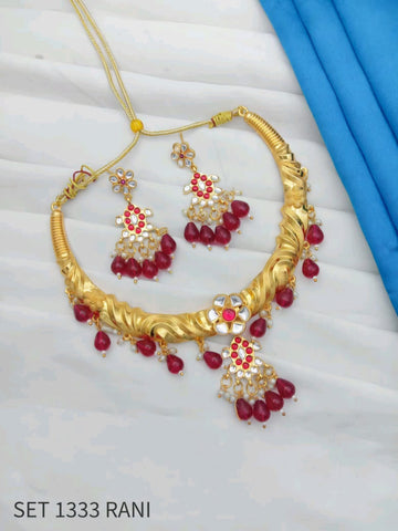 Royal Traditional Gold Finish Necklace With Earring For Women