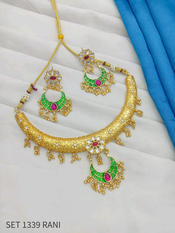 Royal Traditional Gold Finish Necklace With Earring For Women