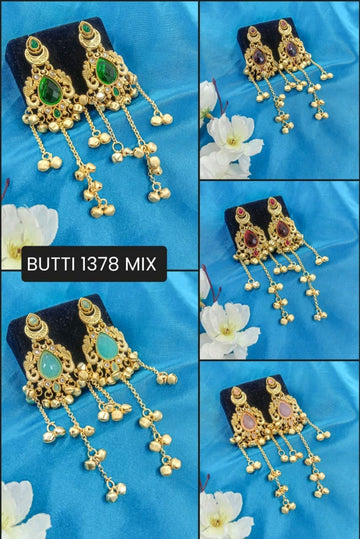 gold-plated Kashmiri drop earrings feature stones and delicate ghungroo bell drops