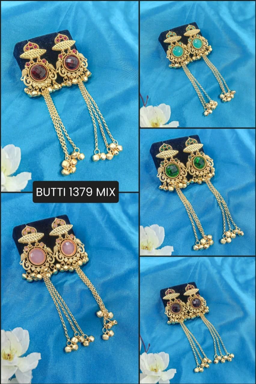 Gold-Plated Kashmiri Drop Earrings Feature Stones And Delicate Ghungroo Bell Drops