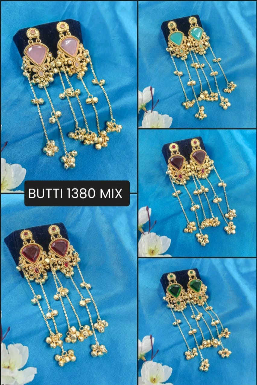 Gold-Plated Kashmiri Drop Earrings Feature Stones And Delicate Ghungroo Bell Drops