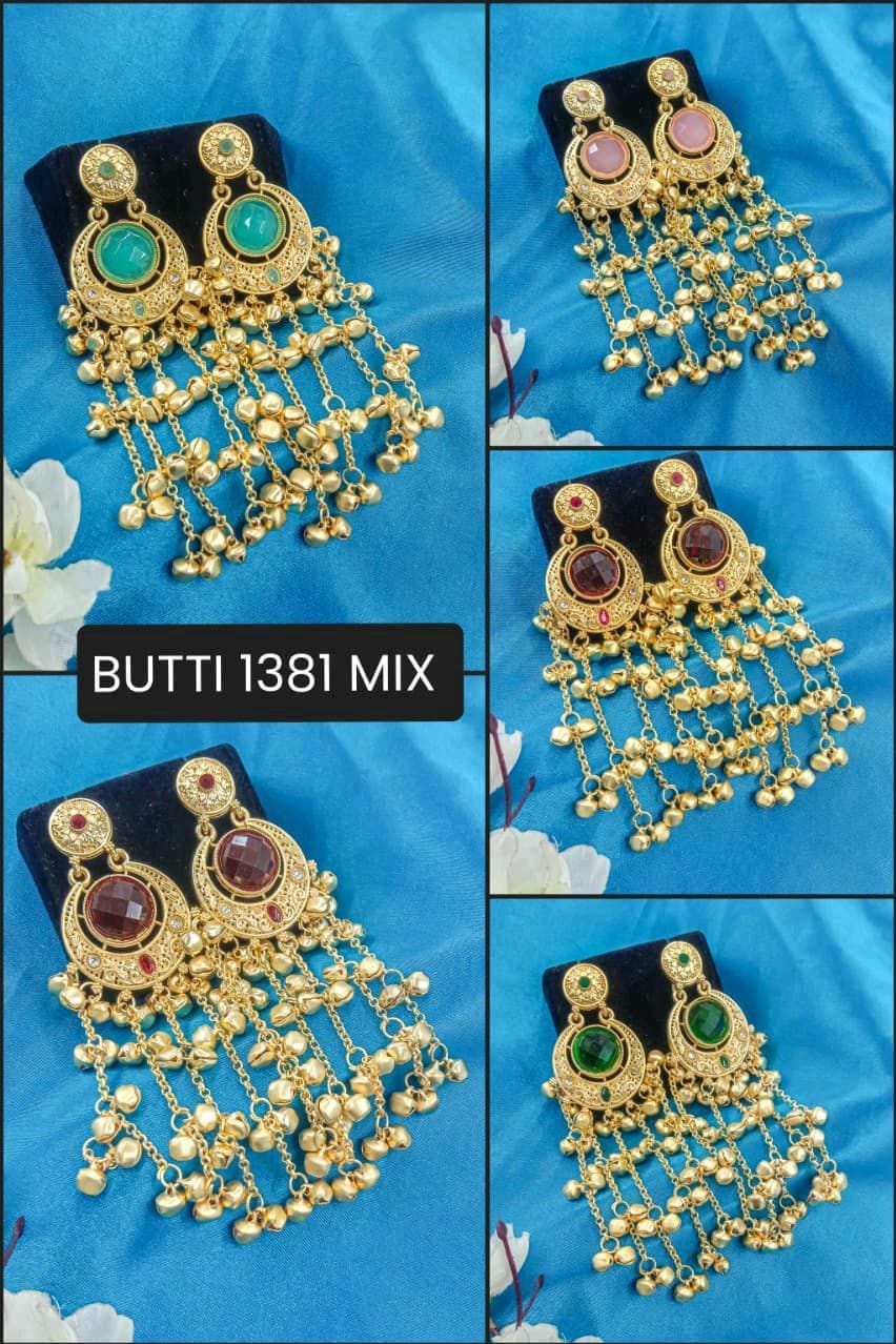 Gold-Plated Kashmiri Drop Earrings Feature Stones And Delicate Ghungroo Bell Drops