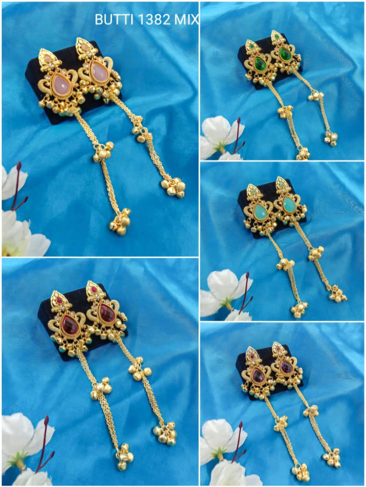 Gold-Plated Kashmiri Drop Earrings Feature Stones And Delicate Ghungroo Bell Drops