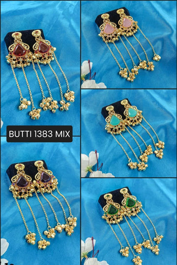 Gold-Plated Kashmiri Drop Earrings Feature Stones And Delicate Ghungroo Bell Drops