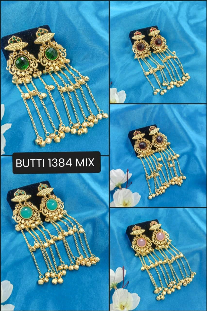Gold-Plated Kashmiri Drop Earrings Feature Stones And Delicate Ghungroo Bell Drops