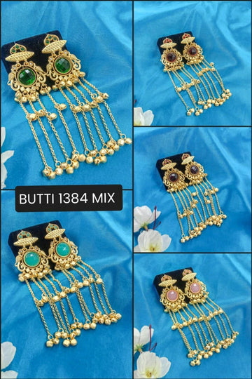 Gold-Plated Kashmiri Drop Earrings Feature Stones And Delicate Ghungroo Bell Drops