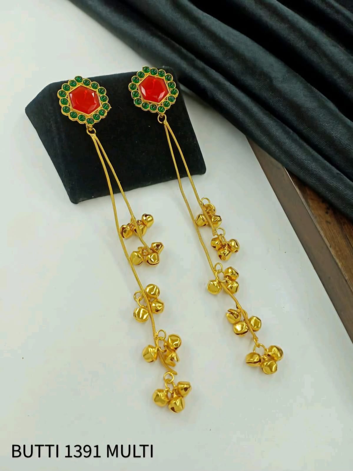 Gold-Plated Kashmiri Drop Earrings Feature Stones And Delicate Ghungroo Bell Drops