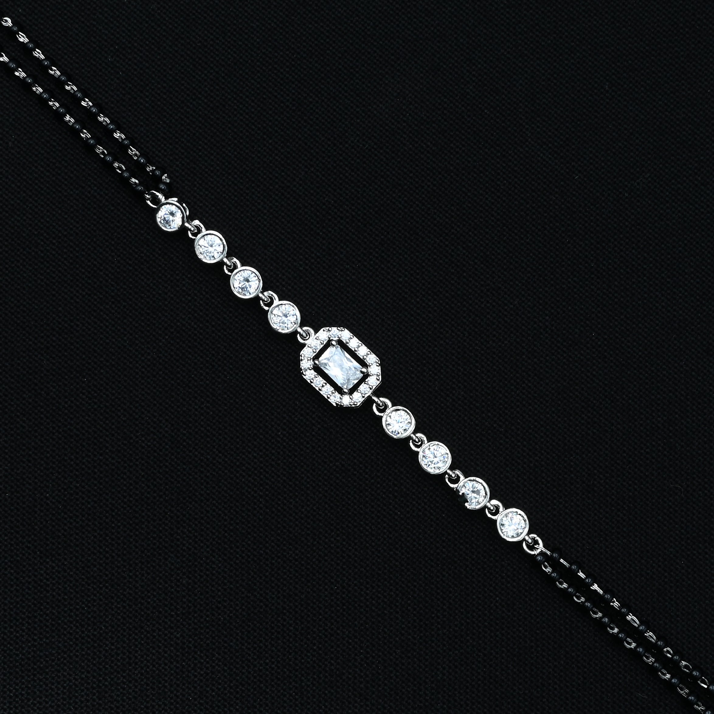 Elegant Silver Bracelet with White Square Stone – Unique Mangalsutra Pattern