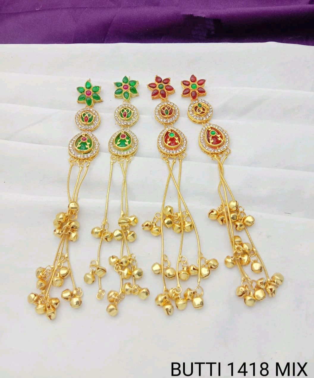 gold-plated Kashmiri drop earrings feature stones and delicate ghungroo bell drops