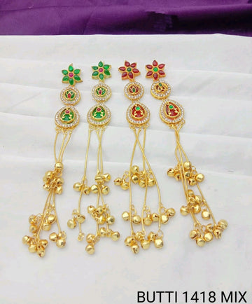gold-plated Kashmiri drop earrings feature stones and delicate ghungroo bell drops