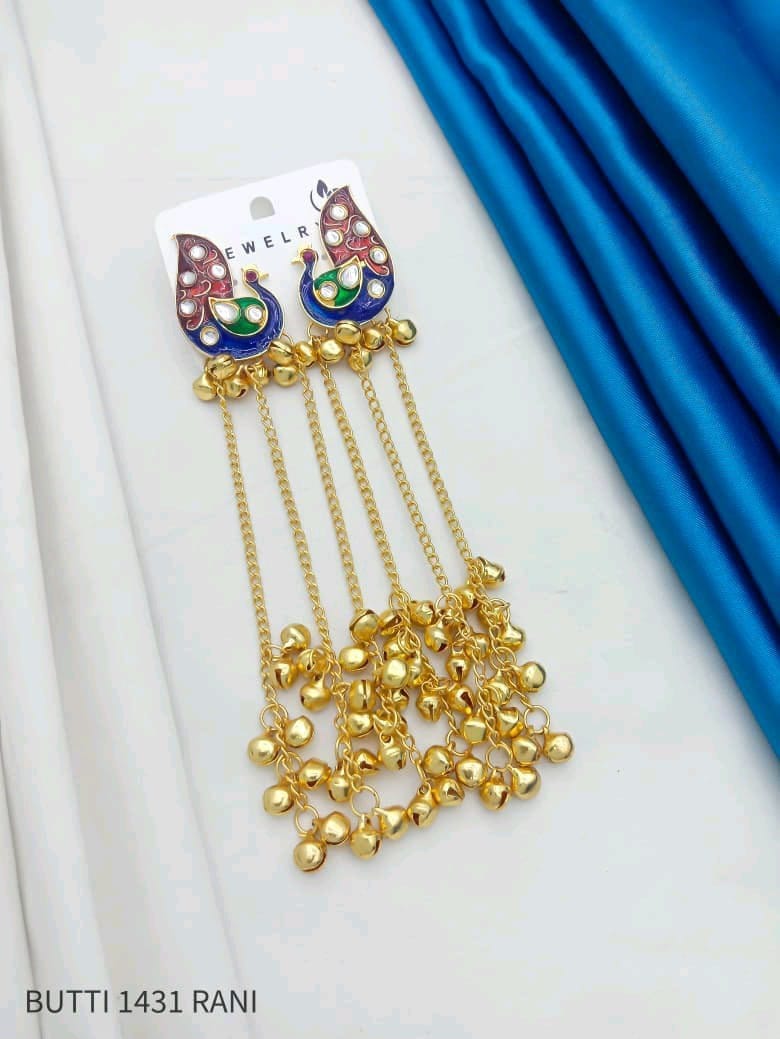 Gold-Plated Kashmiri Drop Earrings Feature Stones And Delicate Ghungroo Bell Drops