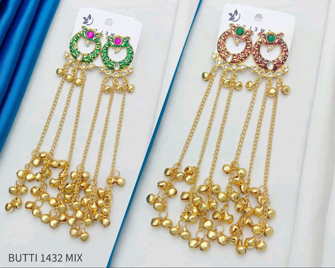 Gold-Plated Kashmiri Drop Earrings Feature Stones And Delicate Ghungroo Bell Drops