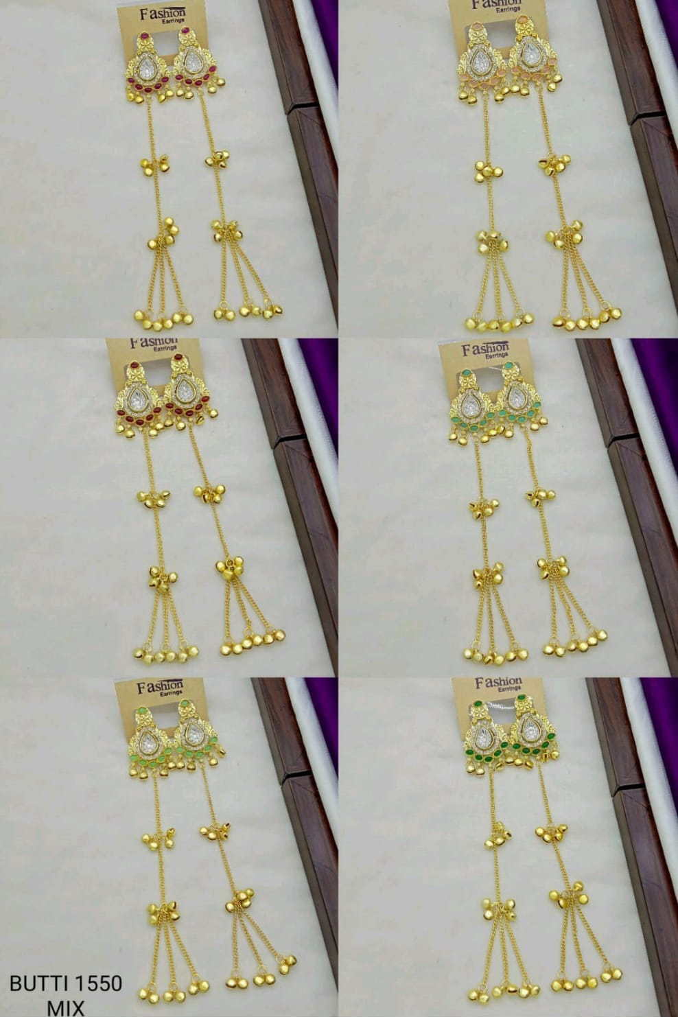 gold-plated Kashmiri drop earrings feature stones and delicate ghungroo bell drops