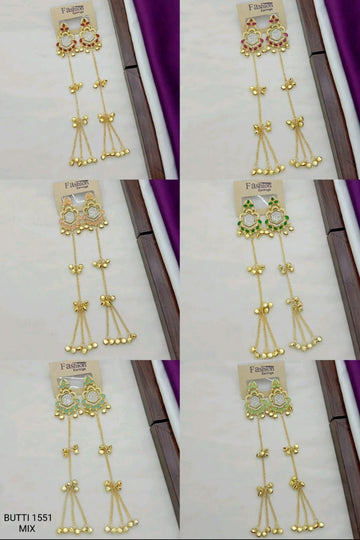 gold-plated Kashmiri drop earrings feature stones and delicate ghungroo bell drops