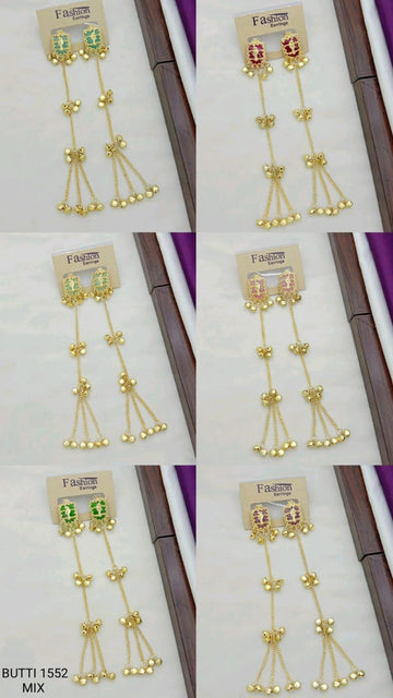 gold-plated Kashmiri drop earrings feature green stones and delicate ghungroo bell drops