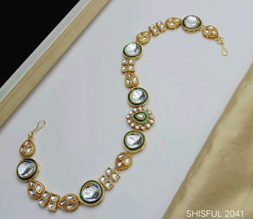 Stylish Rajasthani Matha Patti Maang Tikka for Girls & Women And Traditional Gold Plated Kundan Pearl Maang Tikka with Stone Centerpiece for Women & Bridal Wear