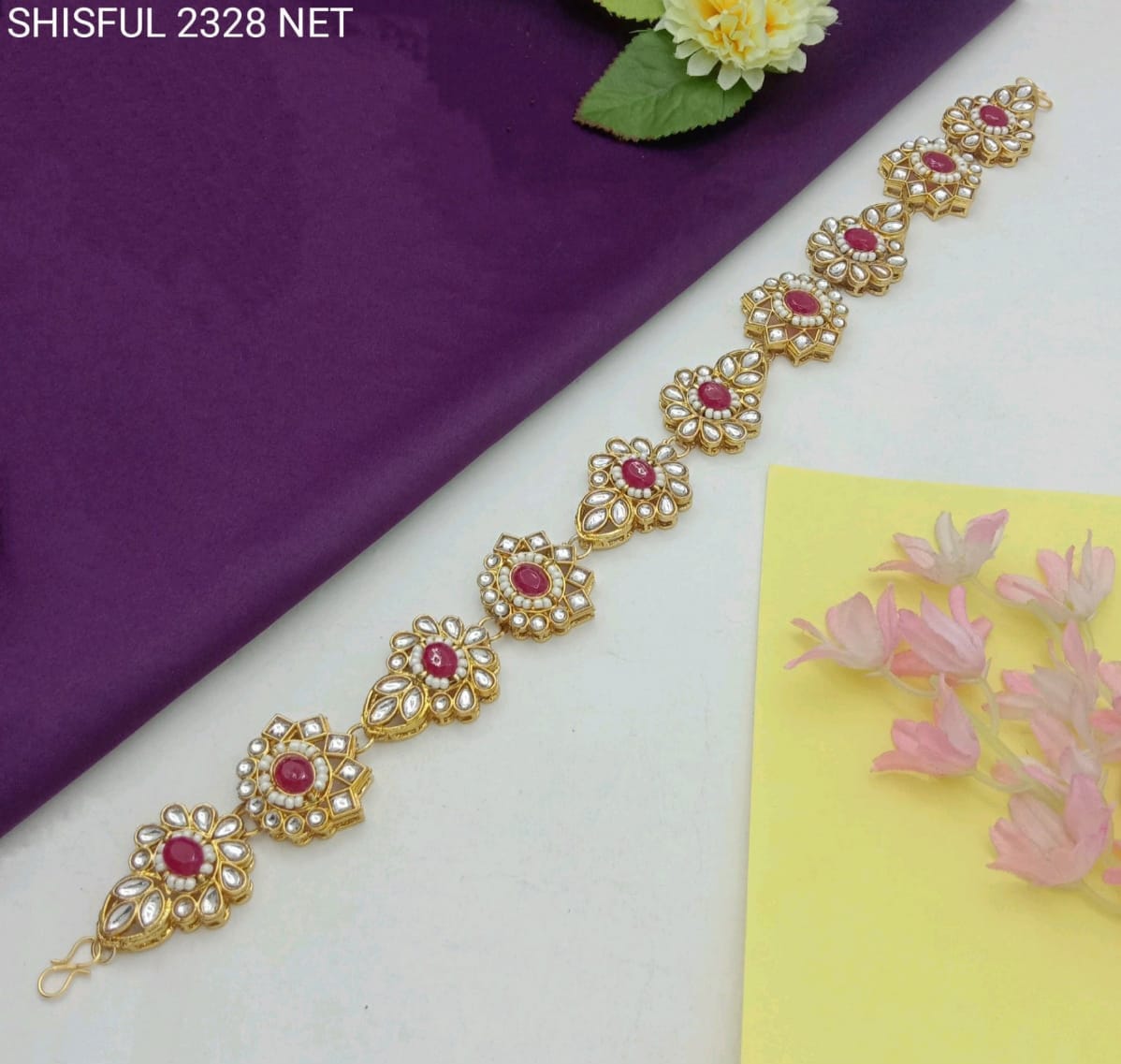 Stylish Rajasthani Matha Patti Maang Tikka for Girls & Women And Traditional Gold Plated Kundan Pearl Maang Tikka with Stone Centerpiece for Women & Bridal Wear