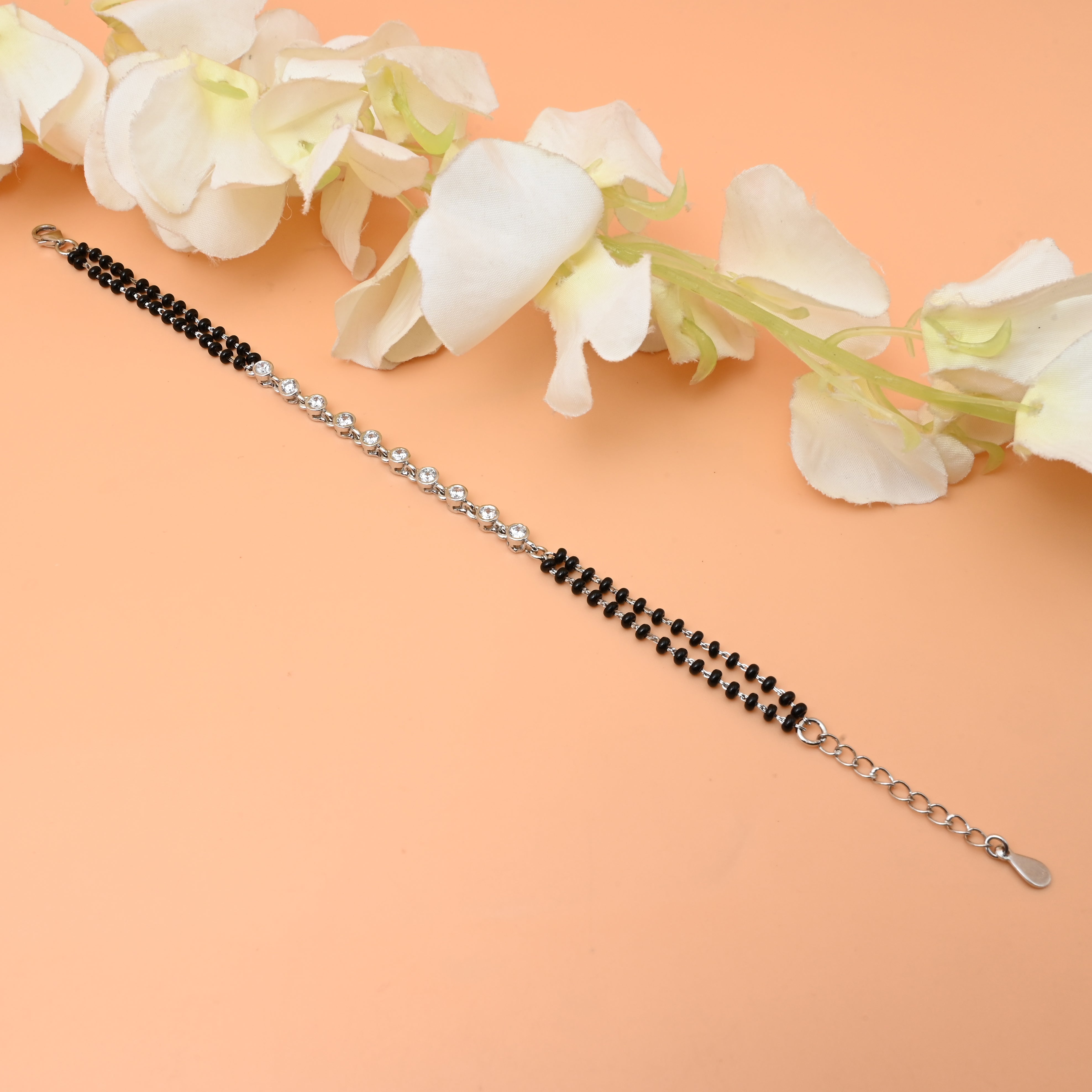 Silver Bracelet with White Stone Buds – Unique Mangalsutra Pattern for Girls