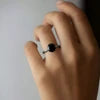 925 Silver Airelle Round Black Onyx Natural Gemstone Solitaire Ring