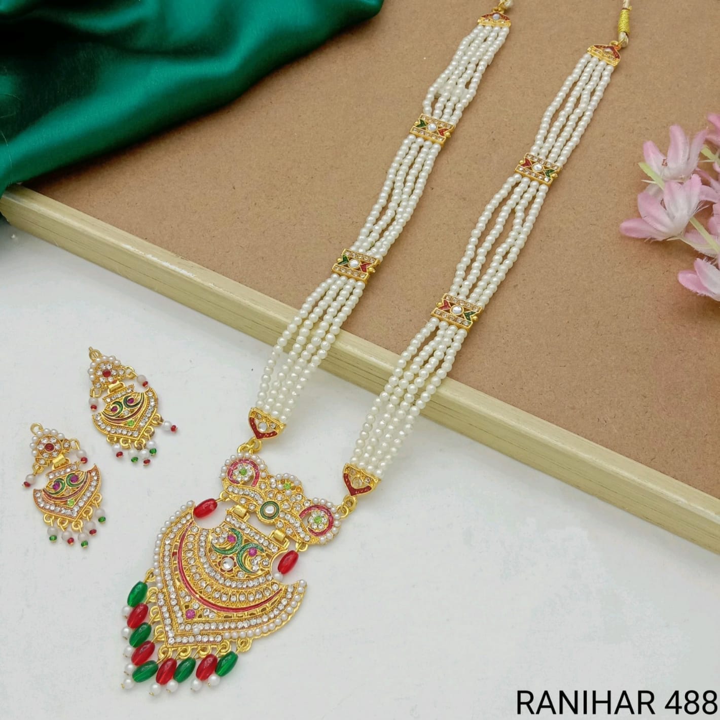 Royal Multi-Layer Pearl Rani Haar Stunning Stone Pendant Necklace Set