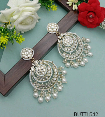 Kundan Chand Bali Earrings With Pearls