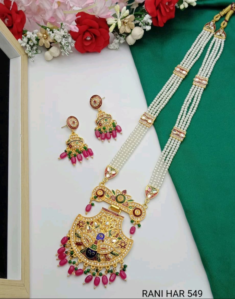 Royal Multi-Layer Pearl Rani Haar Stunning Stone Pendant Necklace Set
