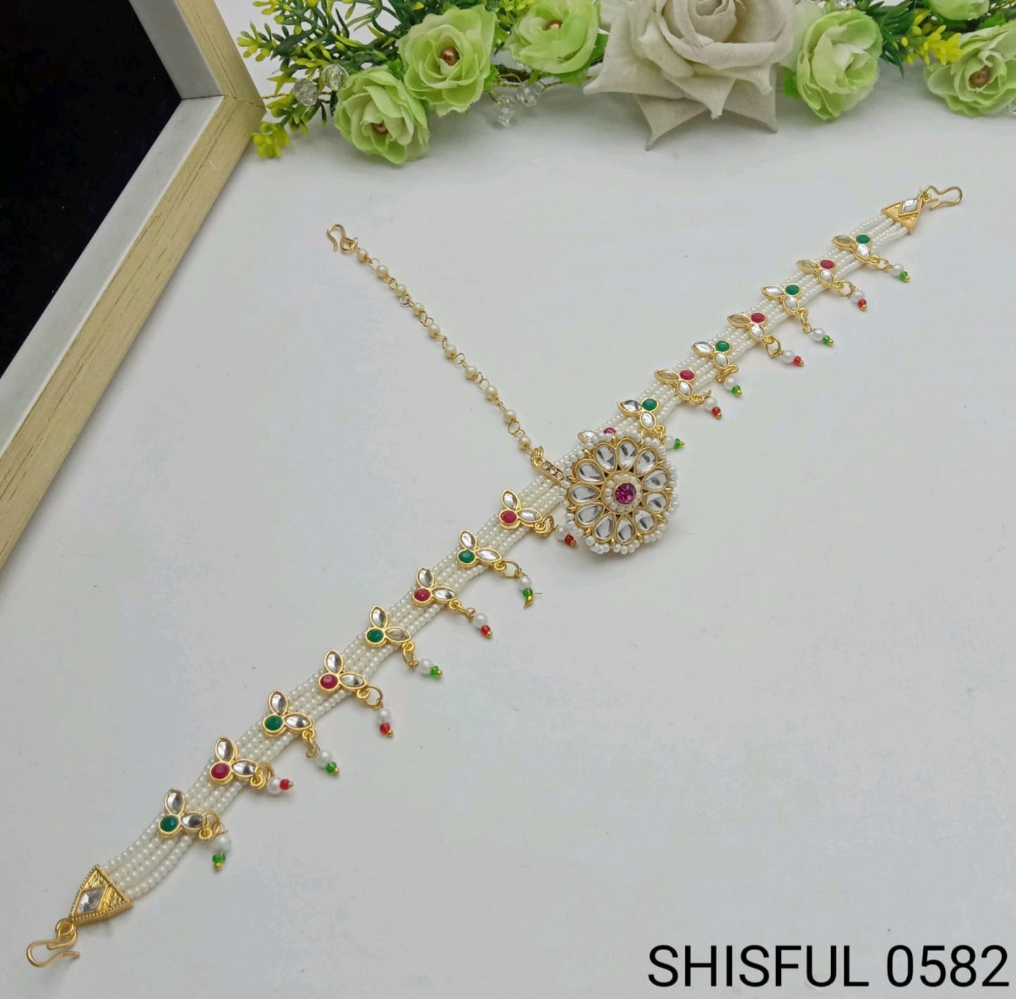 Stylish Rajasthani Matha Patti Maang Tikka for Girls & Women And Traditional Gold Plated Kundan Pearl Maang Tikka with Stone Centerpiece for Women & Bridal Wear
