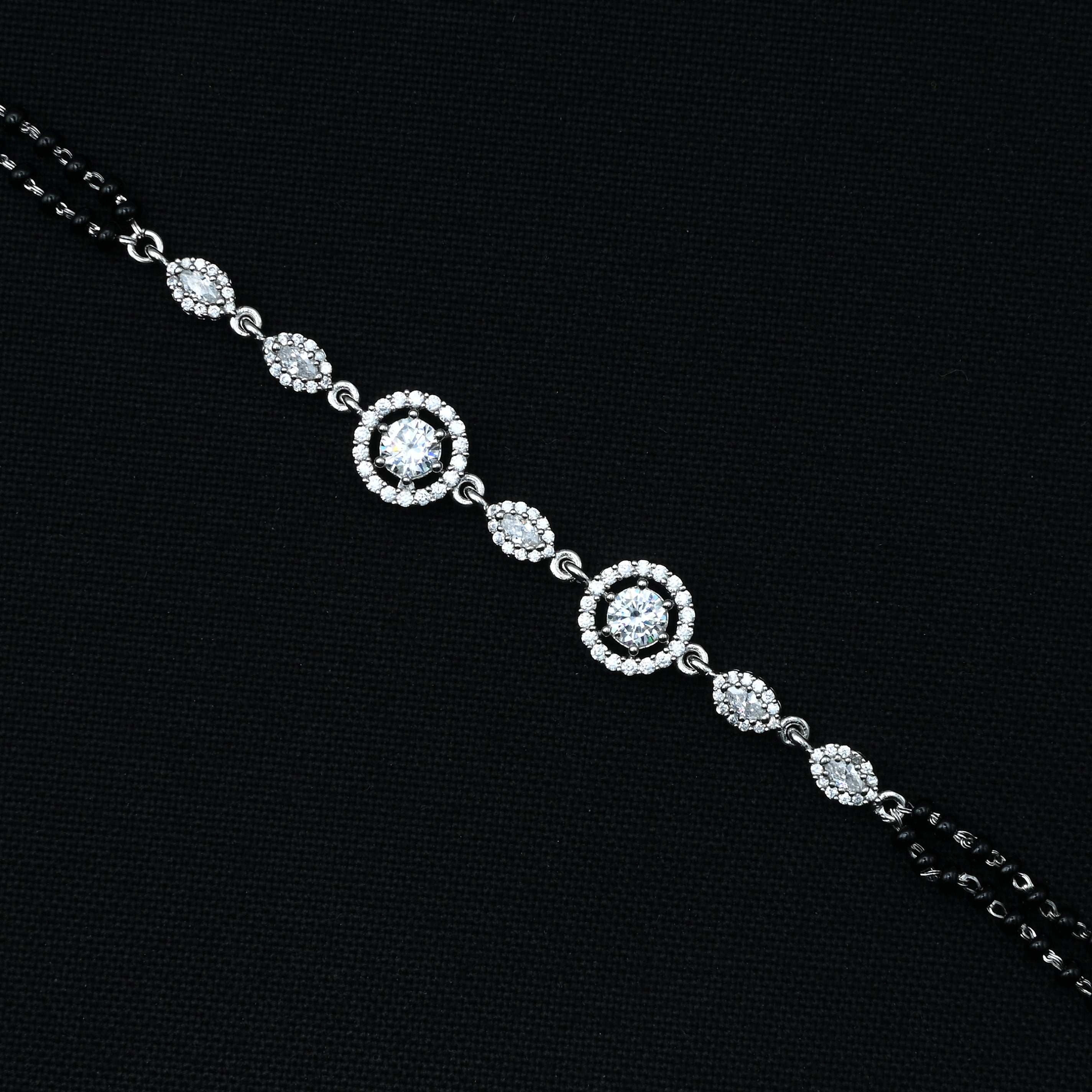 Elegant Silver Mangalsutra Bracelet for Girls – White Round Shaped Stones Design