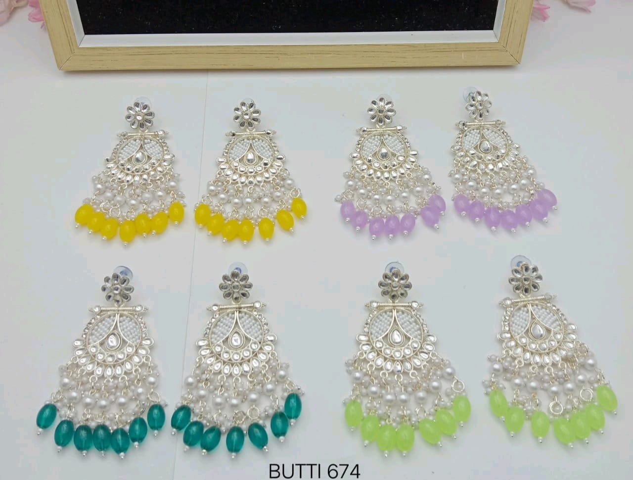 Traditional Chand Bali Kundan Pearl Beads Alloy Earring Set
