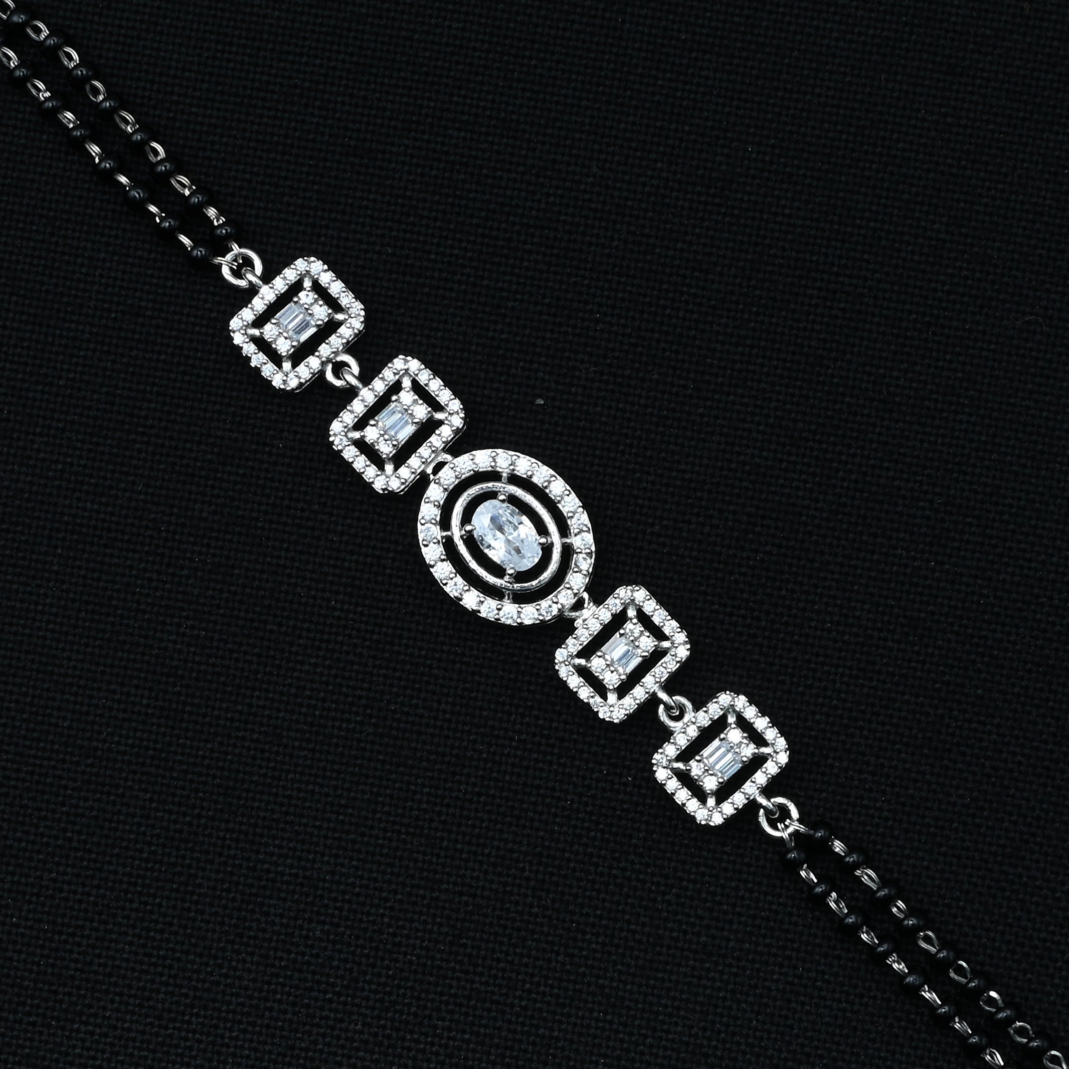 Silver Bracelet with White Square Stones – Unique Mangalsutra Pattern for Girls
