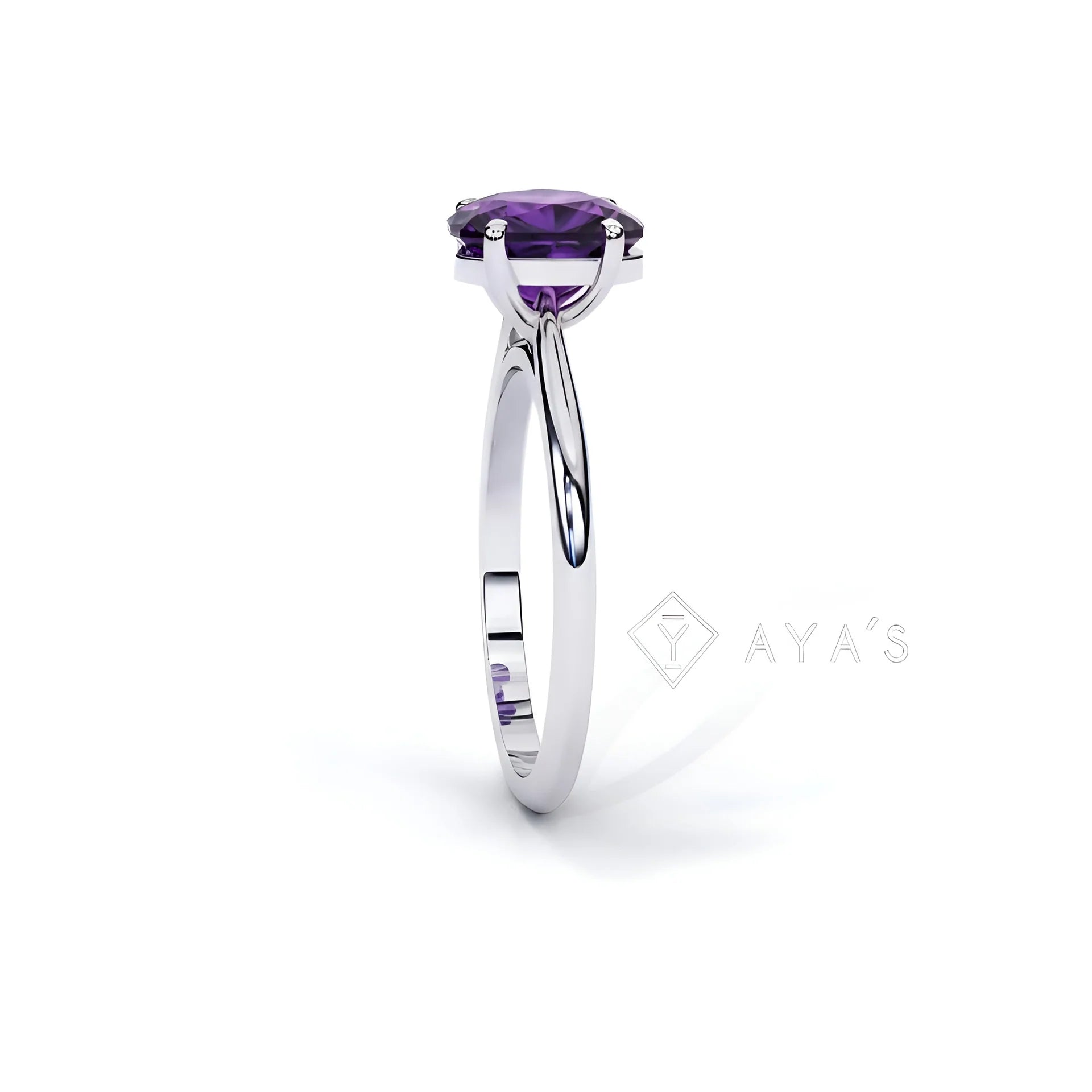 925 Silver Veloura Drop Amethyst Natural Gemstone Solitaire Ring